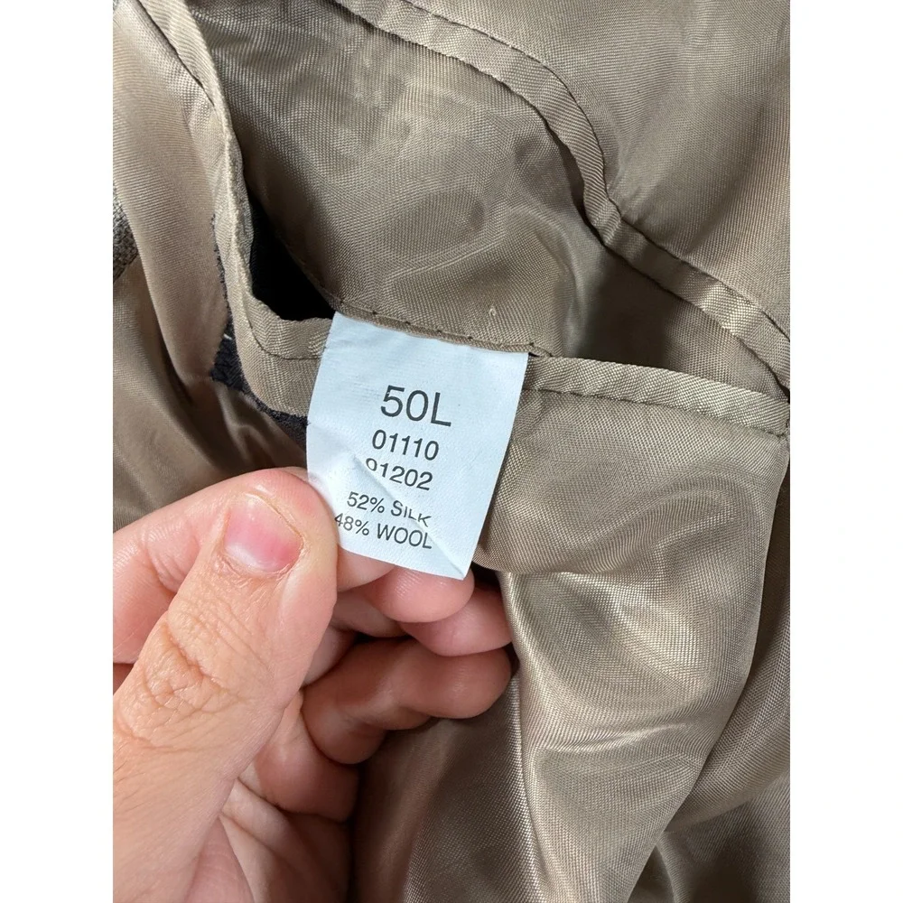 Jos A Bank Reserve Blazer Mens 50L Brown Silk Wool Windowpane Sport Coat